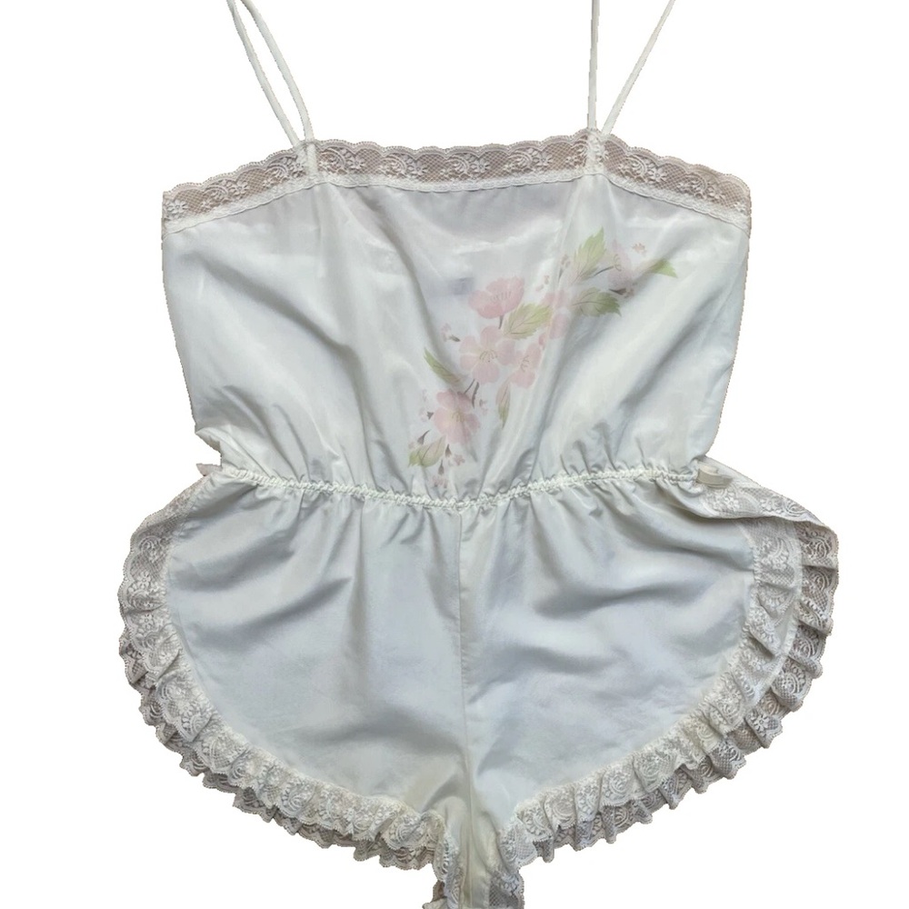 Vintage 80's Sassoon Ruffle Bow Teddy Lingerie Coquette Feminine M Romantic